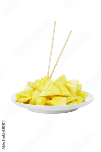 Freshly cut pineapple slices
