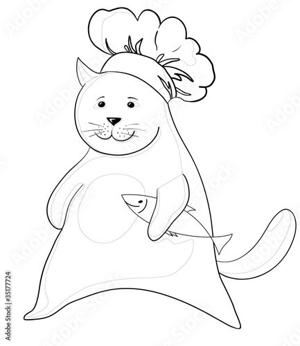 Cat with fish, contours
