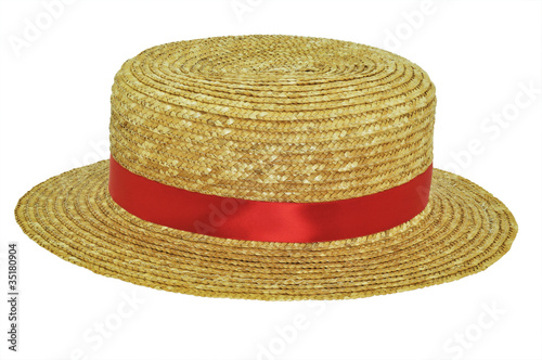 Straw boater with red band photo