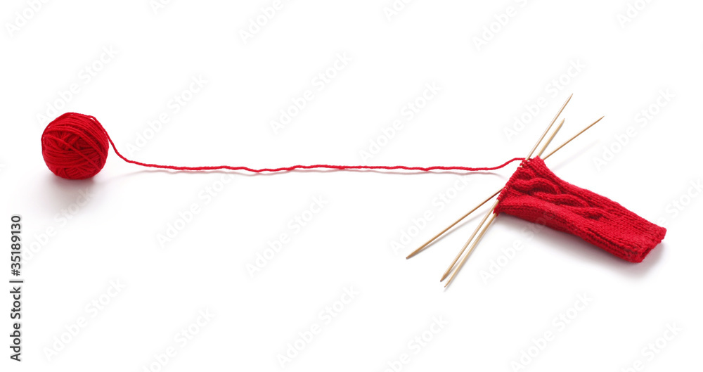 knitting image, a red yarn ball with noodles knitting image, a red yarn ball with noodles