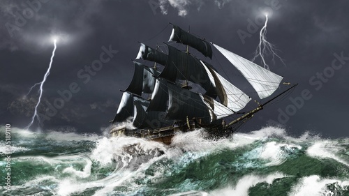 фотографія Sailing Ship in a Lightning Storm