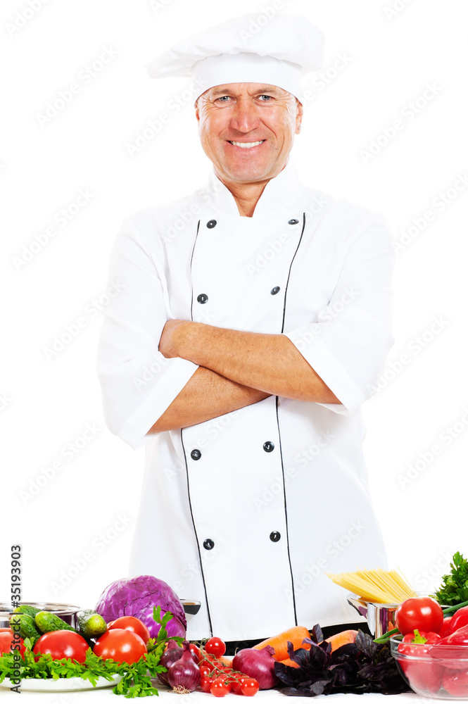 portrait of happy chef in uniform portrait of happy chef in uniform
