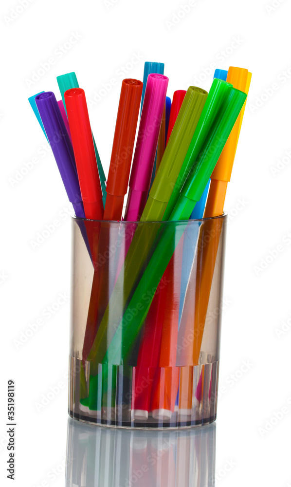 Bright markers in holder isolated on white Bright markers in holder isolated on white