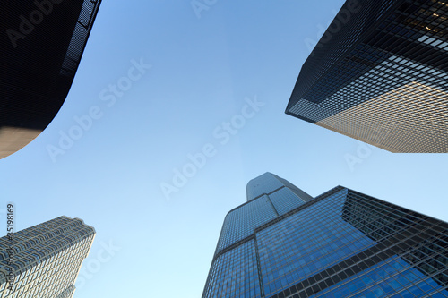 Skyward view of skyscrapers in Chicago