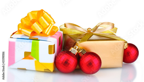 Beautiful bright gifts and Christmas decoration photo