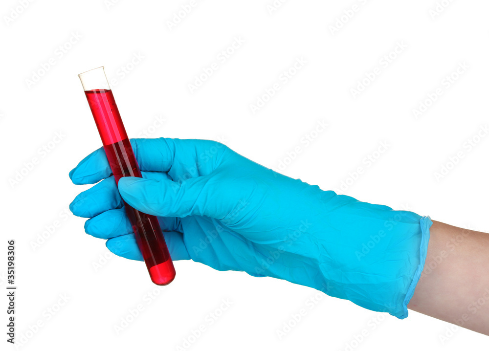 test tube and hand in laboratory isolated on white test tube and hand in laboratory isolated on white