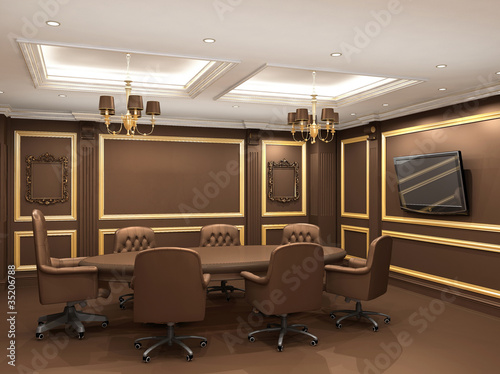 Conference table in royal office interior space. Old styled apar photo