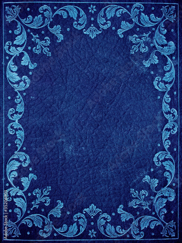 blue leather cover with floral decorations