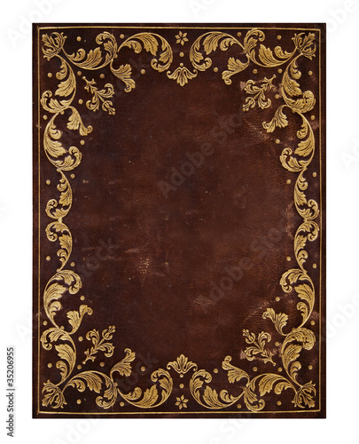 brown leather background with golden floral decorations
