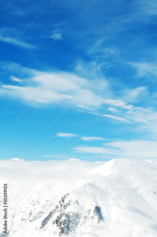 High mountains under snow in the winter