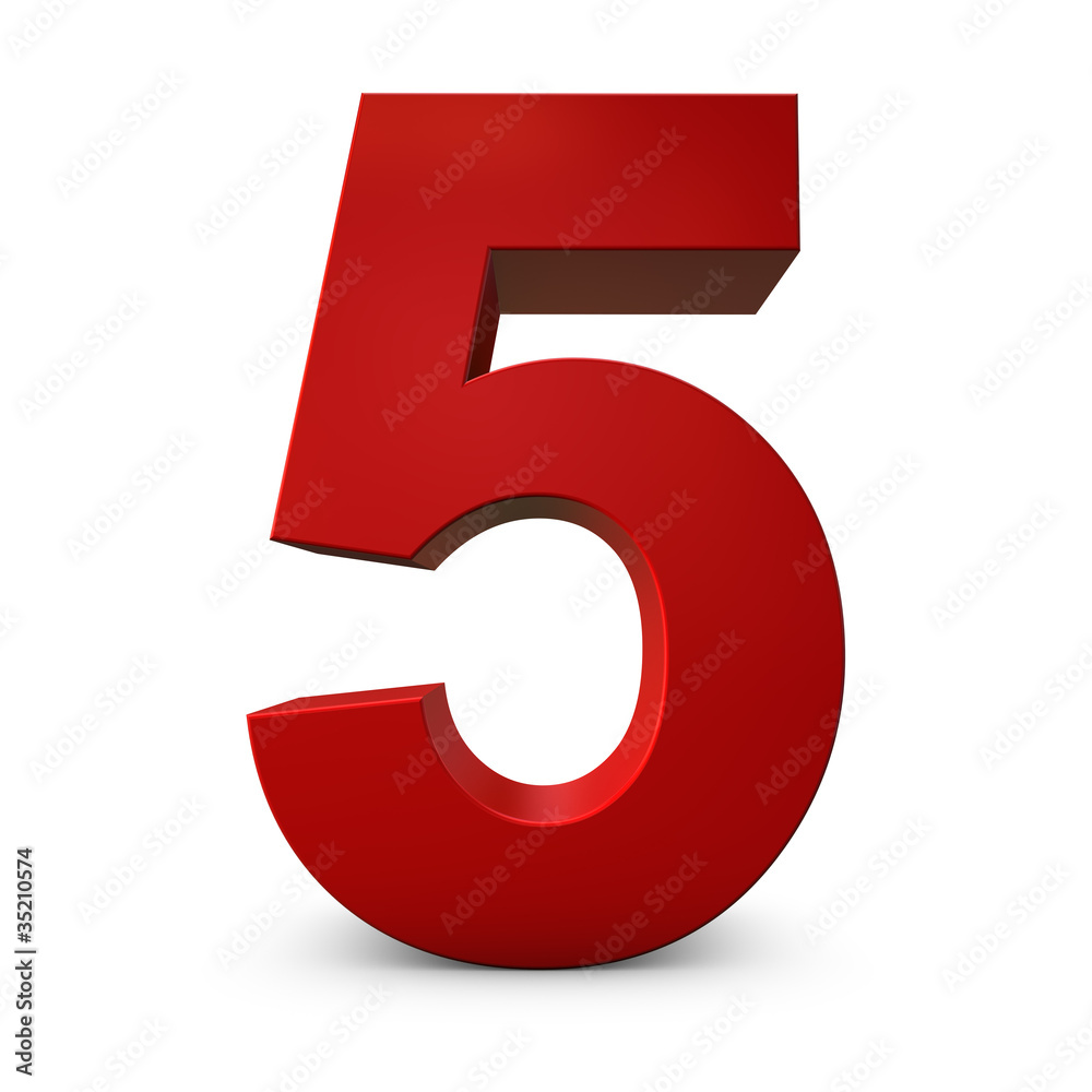 Red Number 5 3d render illustration Red Number 5 3d render illustration