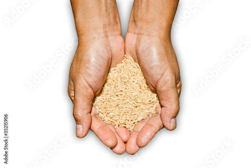 Farmer's palm with brown rice inside.