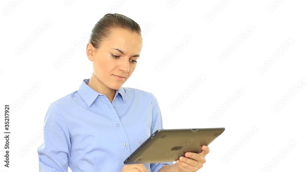 Attractive businesswoman with tablet computer, isolated Attractive businesswoman with tablet computer, isolated