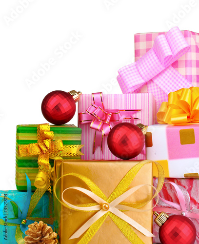 Beautiful bright gifts and Christmas decoration photo