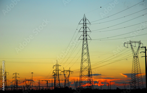 Ravenna, transmission lines at sunset.