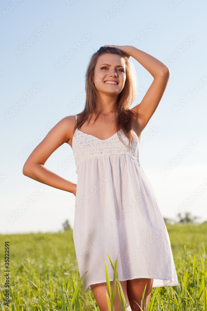 woman on green field
