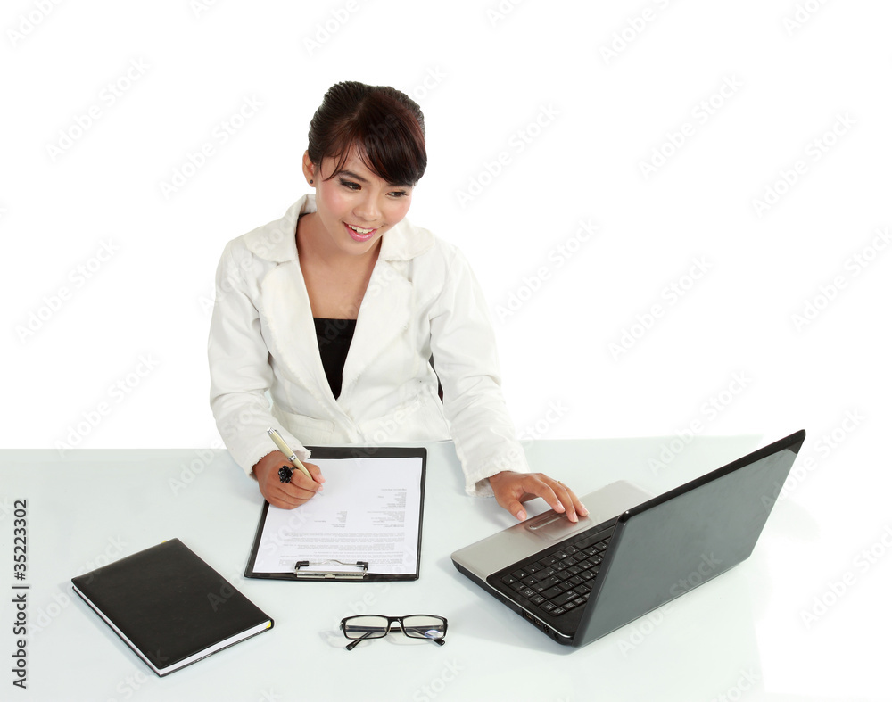 beautiful asian woman working