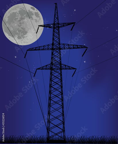 electrical pylon under full moon