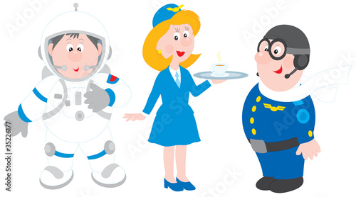 Astronaut, stewardess and pilot