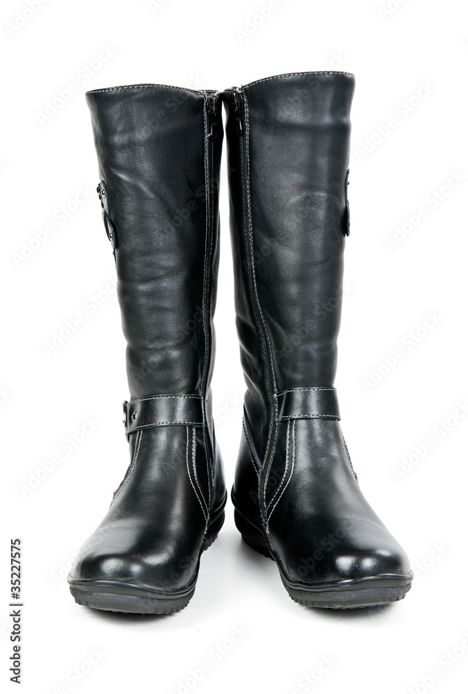 a pair of black leather women's winter boots