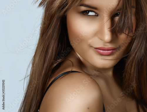 smiling woman with long hair