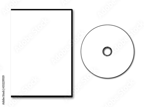 Blank white DVD case and disc on white background