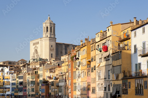 Girona Cathedral and his colourful houses