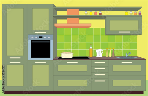 Kitchen furniture. Interiors. vector