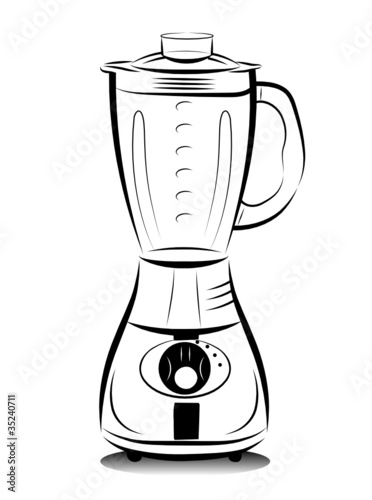 Drawing black and white kitchen blender. Vector illustration