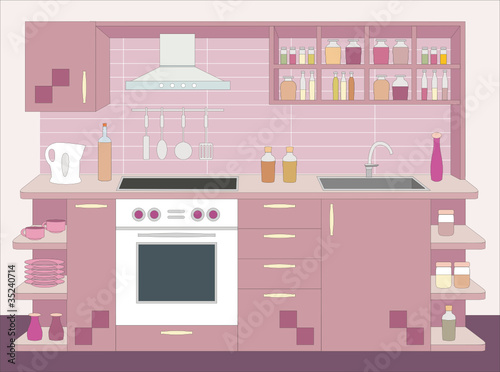 Kitchen furniture. Interiors. vector