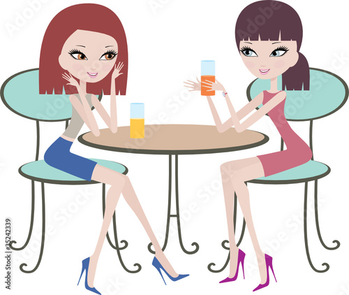 Two friends in cafe. vector