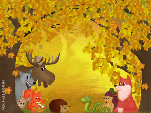 Fototapeta Naklejka Na Ścianę i Meble -  Autumn forest, animals