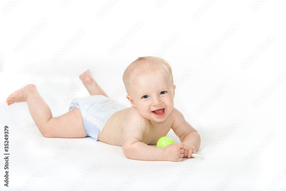 Baby of six month with toy on white background Baby of six month with toy on white background