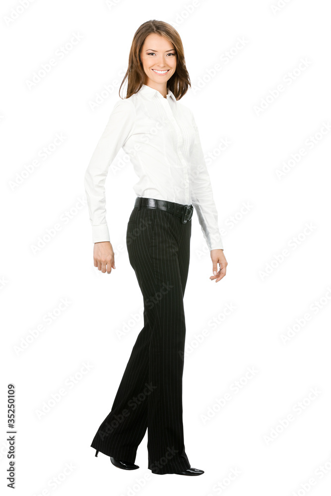 Full body portrait of walking business woman Full body portrait of walking business woman