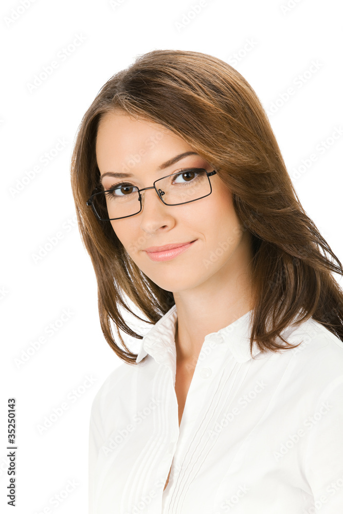 Young business woman in glasses, isolated