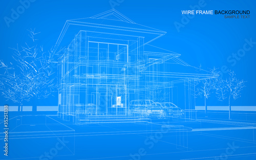Wire frame background of house