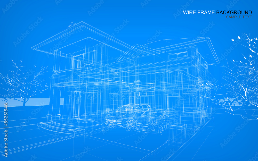 Fototapeta premium Wire frame background of house