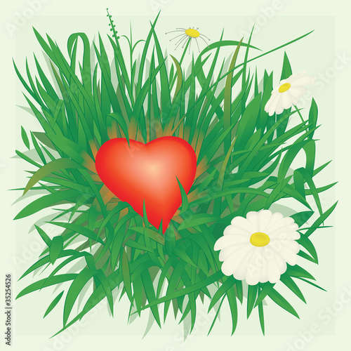 Lonely heart, fallen and forgotten in grass.