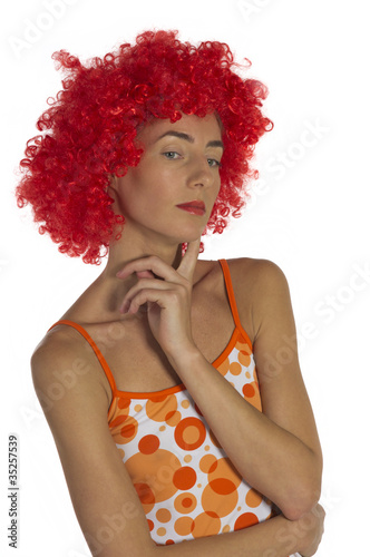 Beautiful woman in an orange wig