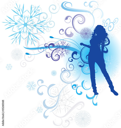 winter abstract woman silhouette vector illustration