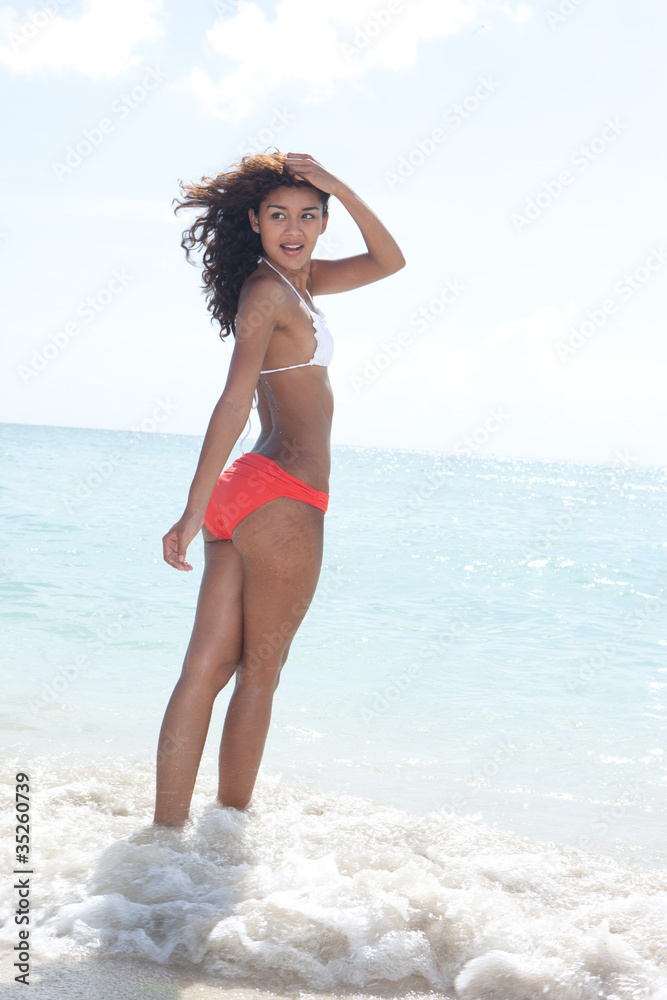 Beautiful woman on the beach in Miami Beach Beautiful woman on the beach in Miami Beach