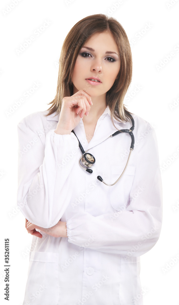 Young attractive female doctor isolated on white Young attractive female doctor isolated on white