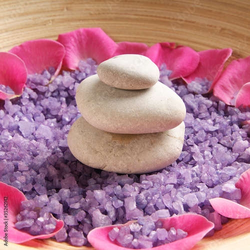 Spa composition of stones  petals and salt