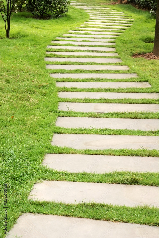 Grass lawn and steps in park Grass lawn and steps in park