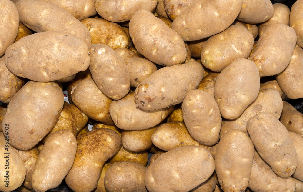 Russet baking potatoes on display Russet baking potatoes on display