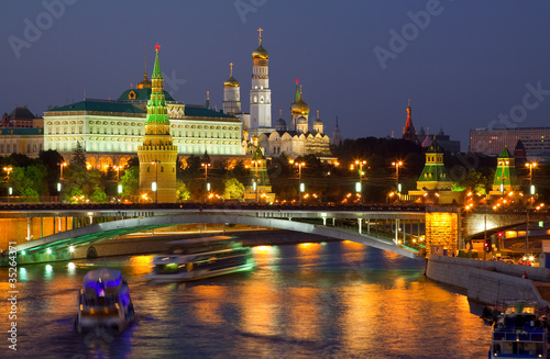 Moscow Kremlin and Moskva River in night