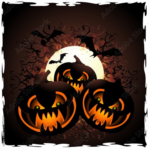 Halloween Zucche Nere con Luna-Black Pumpkins and Moon-Vector