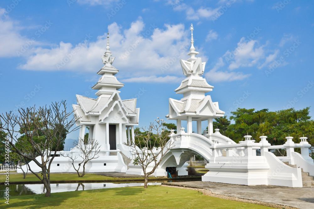 Famous white church in Wat Rong Khun, Chiang Rai province, north Famous white church in Wat Rong Khun, Chiang Rai province, north