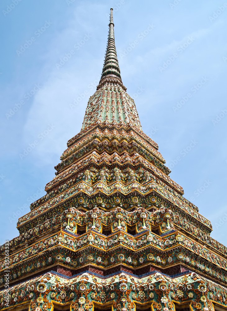 Angle of Pagoda at Wat Pho , Bangkok in Thailand