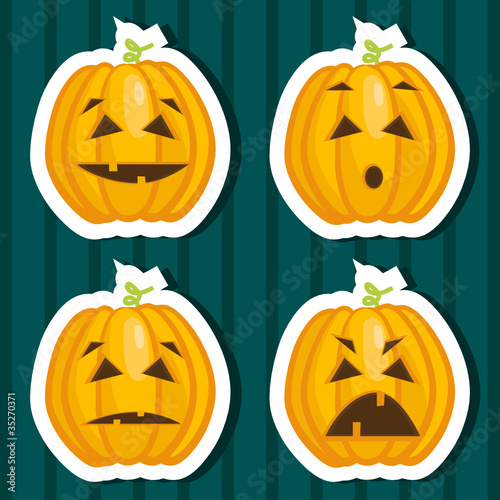 Halloween pumpkin stickers, vector illustration